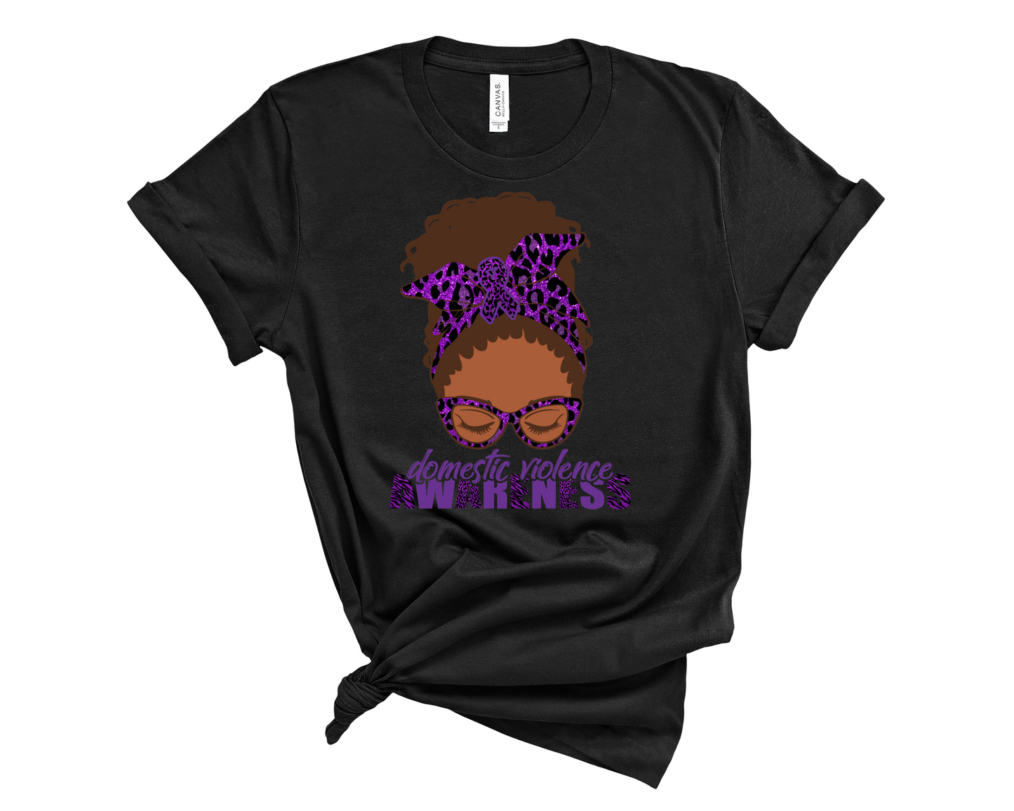 Domestic Violence Awareness Black Woman Messy Bun Locs T-Shirt