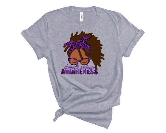 Domestic Violence Awareness Black Woman Messy Bun Locs T-Shirt
