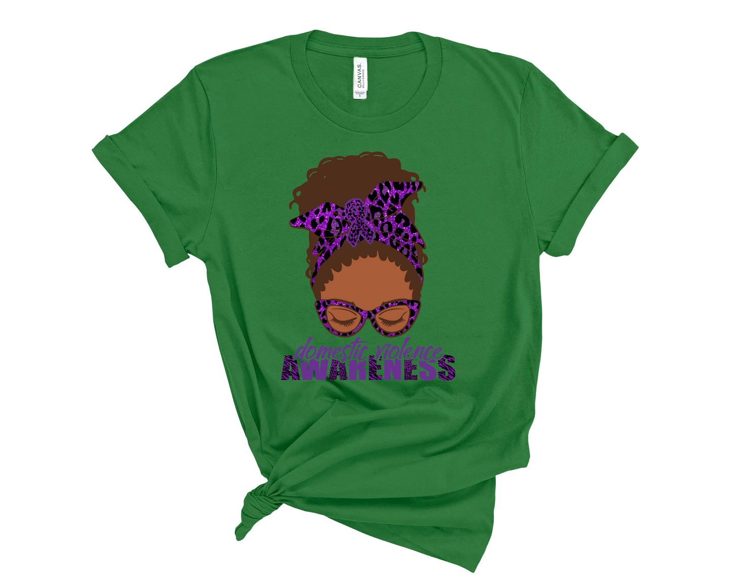 Domestic Violence Awareness Black Woman Messy Bun Locs T-Shirt