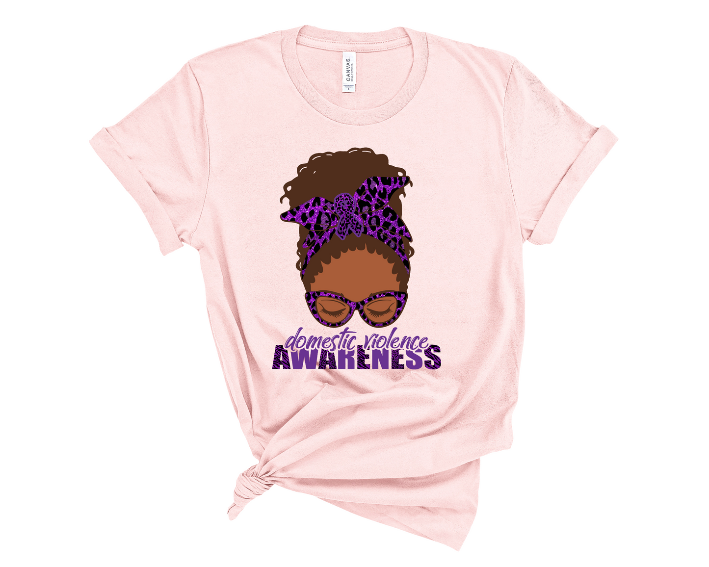 Domestic Violence Awareness Black Woman Messy Bun Locs T-Shirt