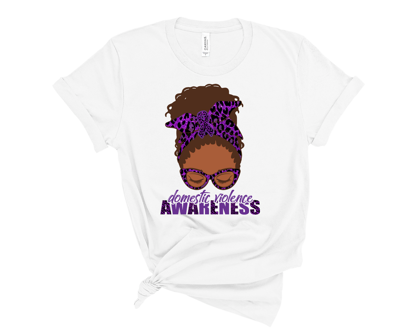 Domestic Violence Awareness Black Woman Messy Bun Locs T-Shirt