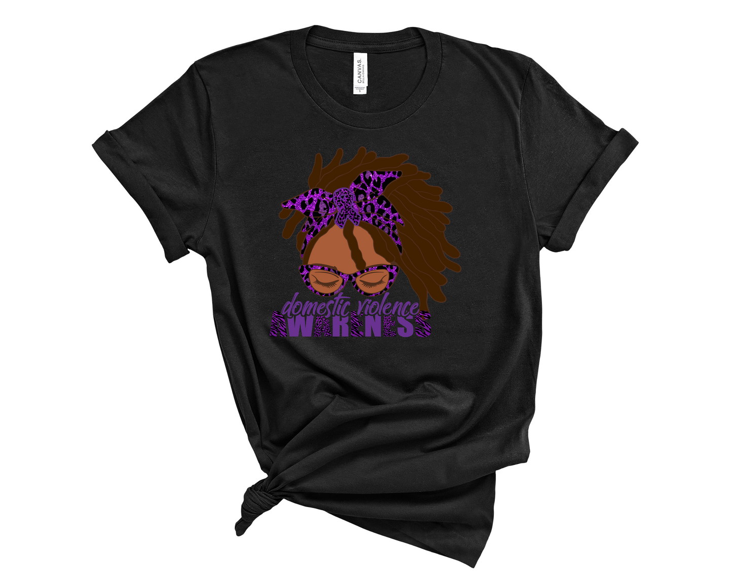 Domestic Violence Awareness Black Woman Messy Bun Locs T-Shirt