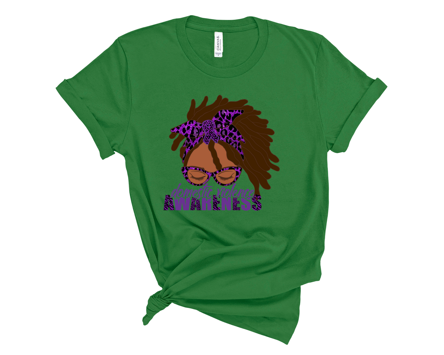 Domestic Violence Awareness Black Woman Messy Bun Locs T-Shirt