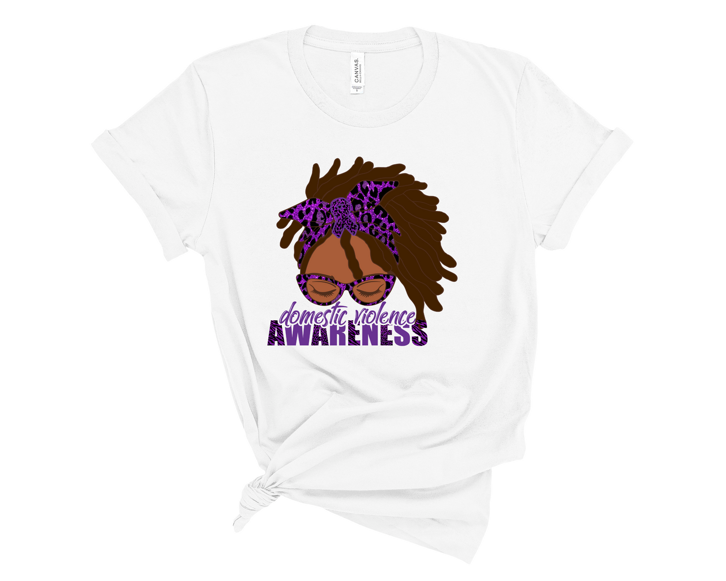 Domestic Violence Awareness Black Woman Messy Bun Locs T-Shirt